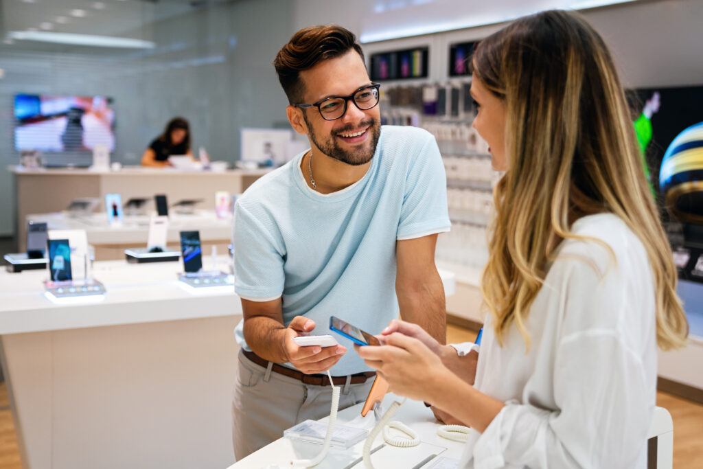 Field marketing professional interacting with customers during a live brand activation event